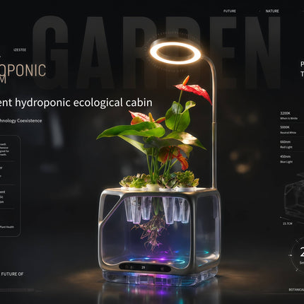 Smart Aeroponic Hydroponic System Desktop Plant Grow Cabin Full Spectrum LED Grow Light Auto Water Circulation Home/Office