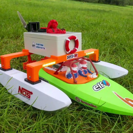 Upgraded 3D-Printed RC Rescue Catamaran with Front LED Lights | Modular, 48cm, High-Buoyancy & FPV-Ready image 1