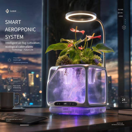 Smart Aeroponic Hydroponic System Desktop Plant Grow Cabin Full Spectrum LED Grow Light Auto Water Circulation Home/Office