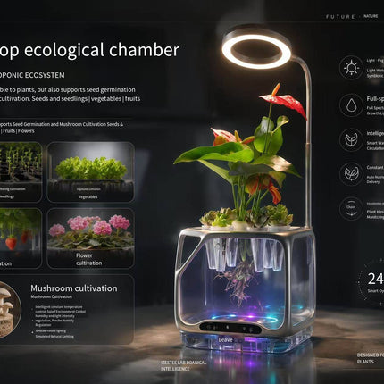Smart Aeroponic Hydroponic System Desktop Plant Grow Cabin Full Spectrum LED Grow Light Auto Water Circulation Home/Office