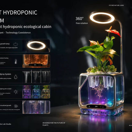 Smart Aeroponic Hydroponic System Desktop Plant Grow Cabin Full Spectrum LED Grow Light Auto Water Circulation Home/Office