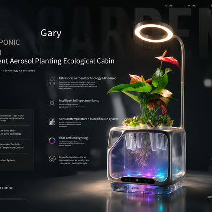 Smart Aeroponic Hydroponic System Desktop Plant Grow Cabin Full Spectrum LED Grow Light Auto Water Circulation Home/Office