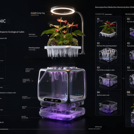 Smart Aeroponic Hydroponic System Desktop Plant Grow Cabin Full Spectrum LED Grow Light Auto Water Circulation Home/Office