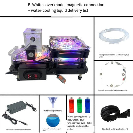 Universal Magnetic Semiconductor Water Cooler for Mobile Gaming - 75W Ice-Cooling with 5-Level Control & RGB Lighting - The complete set of black cover plate radiator is filled with water coolant image