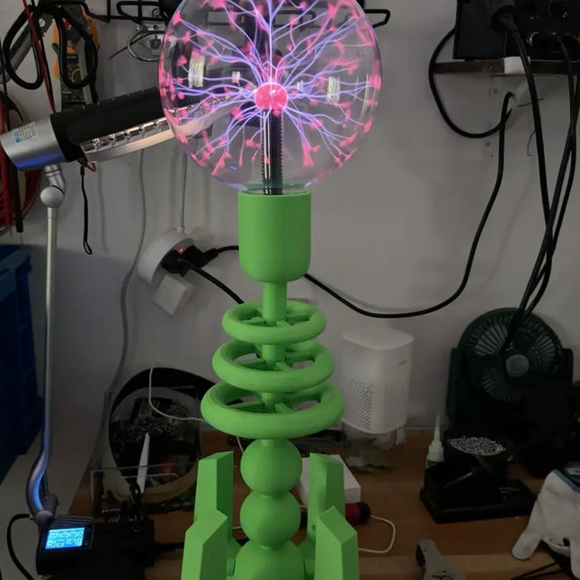Plasma Ball Lightning Lamp - Green Base with Ion and Lightning Effects, 20 cm Sphere image 0