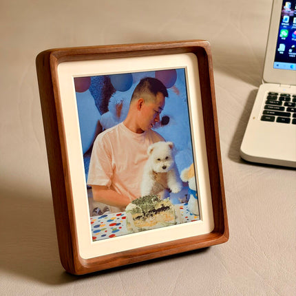 Aone S3 7.09" High DPI Color E-Ink Photo Frame | Solid Walnut Wood Digital Picture Frame, ESP32-S3, WiFi & Bluetooth Image Transfer