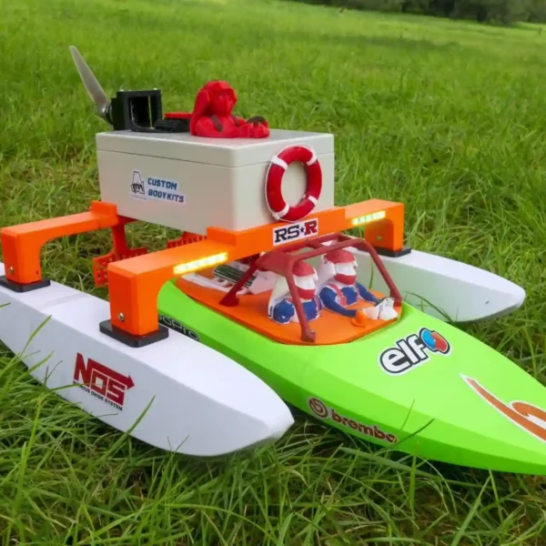Upgraded 3D-Printed RC Rescue Catamaran with Front LED Lights | Modular, 48cm, High-Buoyancy & FPV-Ready