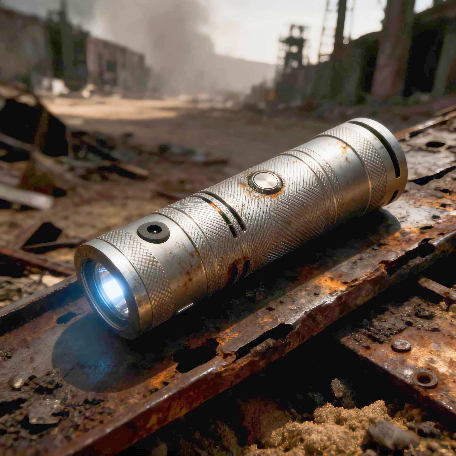 kling_20260315_作品_图片1废土科幻风_2609_1 120W Portable Laser Ignition Tool | High-Power 21700 Battery System | Silver CNC Aluminum Alloy Body | Precision Red Dot Sight - Image 1